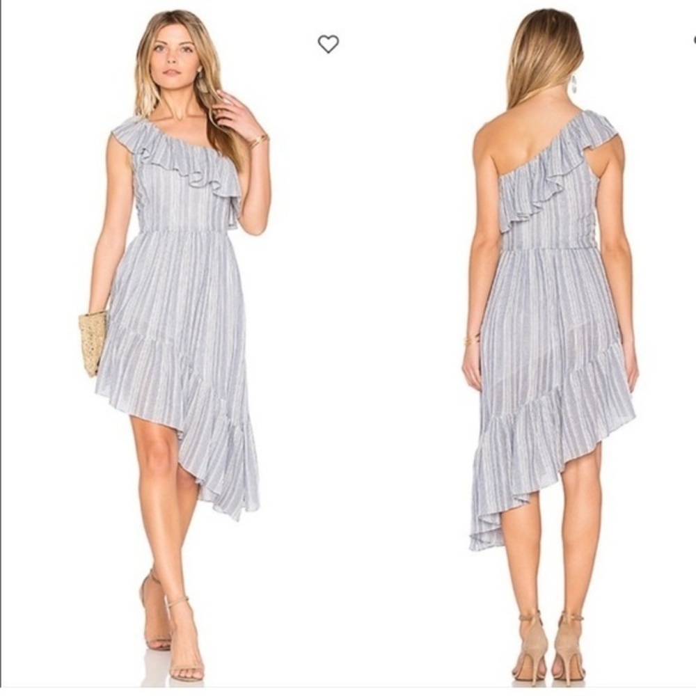 LoveShackFancy Pamela Midi Dress Asymmetrical One Shoulder Blue M
